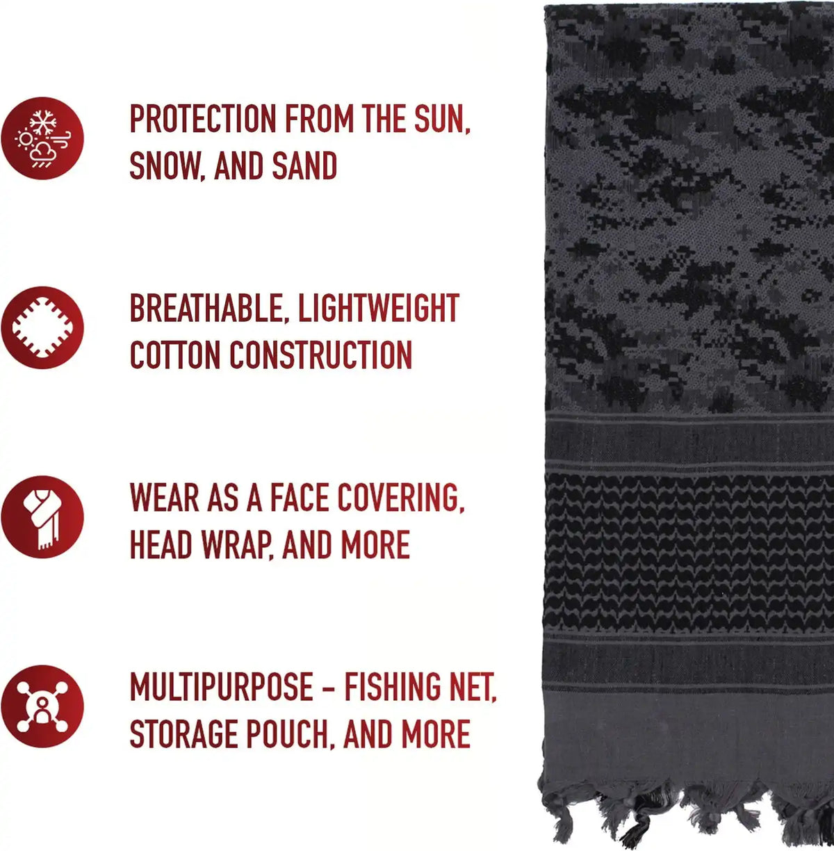 Rothco Digital Camo Shemagh Tactical Desert Keffiyeh Scarf