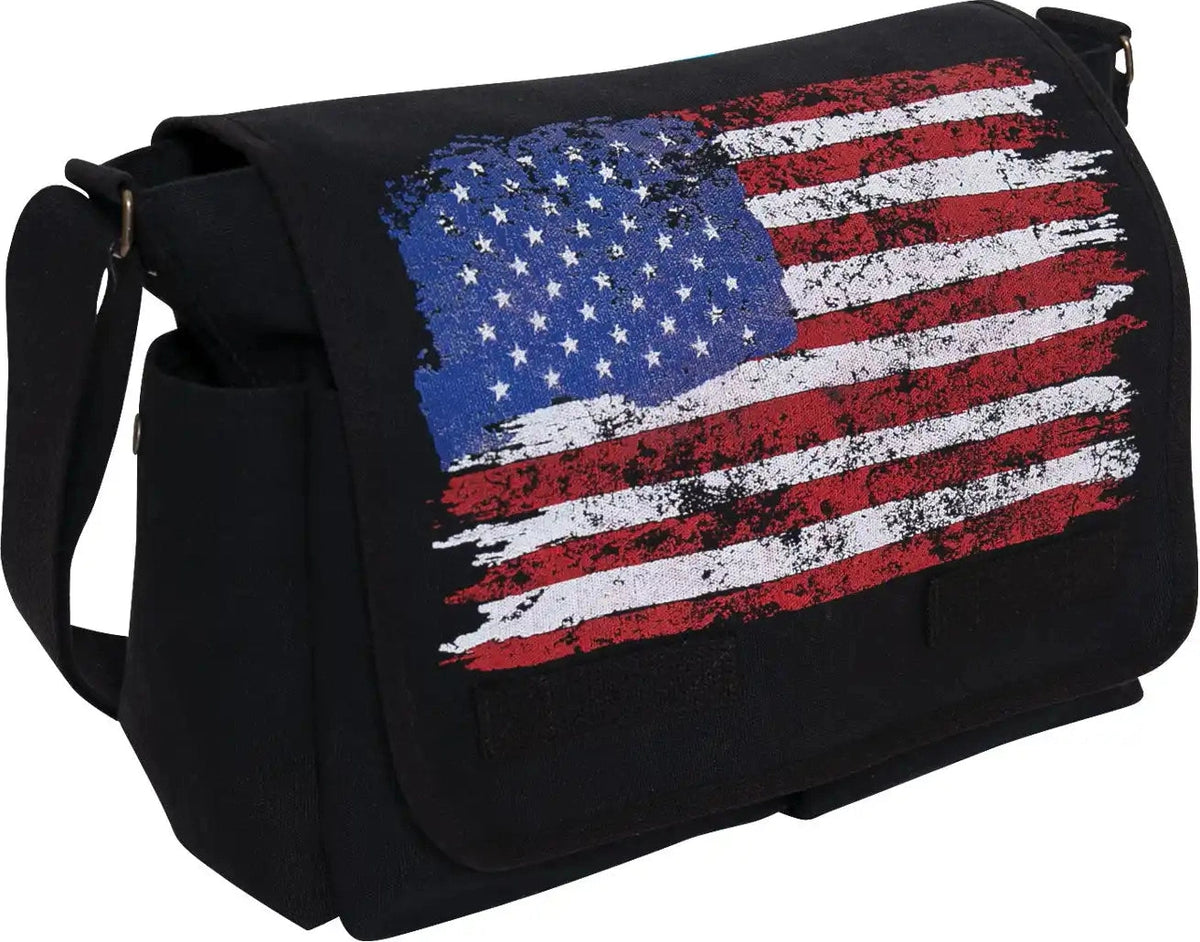 Rothco Distressed U.s. Flag Canvas Messenger Bag Black / one Size