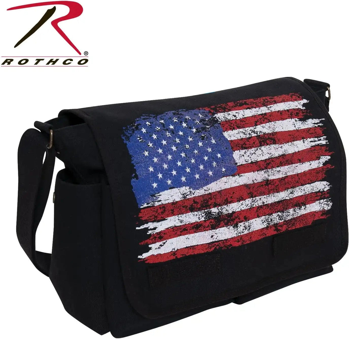 Rothco Distressed U.s. Flag Canvas Messenger Bag Black / one Size