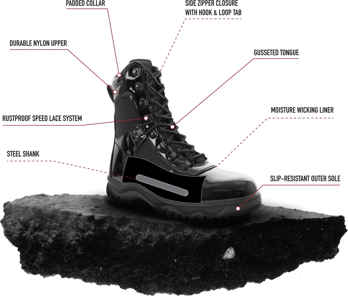 Rothco Forced Entry High Gloss Tactical Boot with Side Zipper 8 Inch Black / 11.5