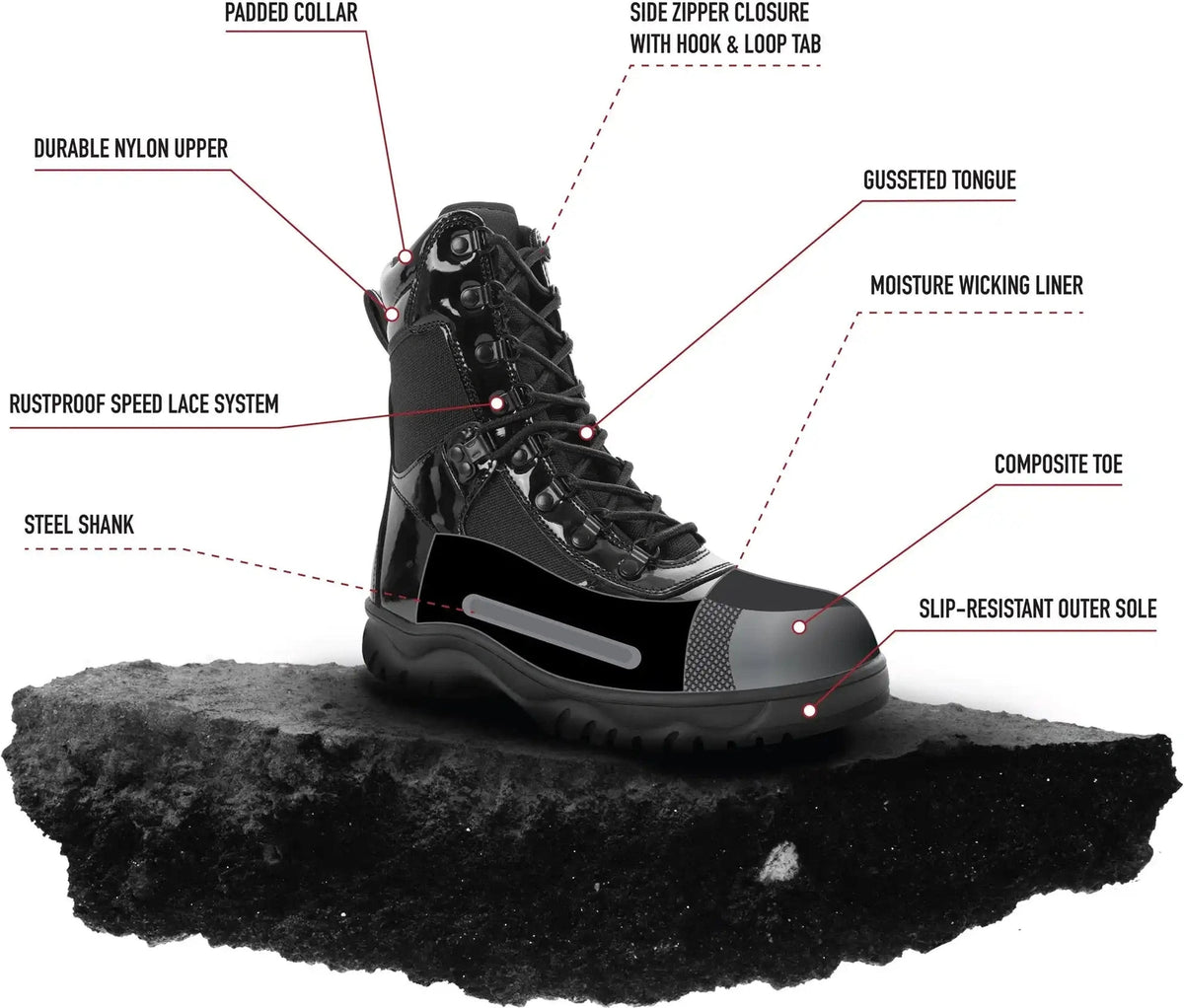 Rothco Forced Entry High Gloss Tactical Boot with Side Zipper 8 Inch Black / 11.5