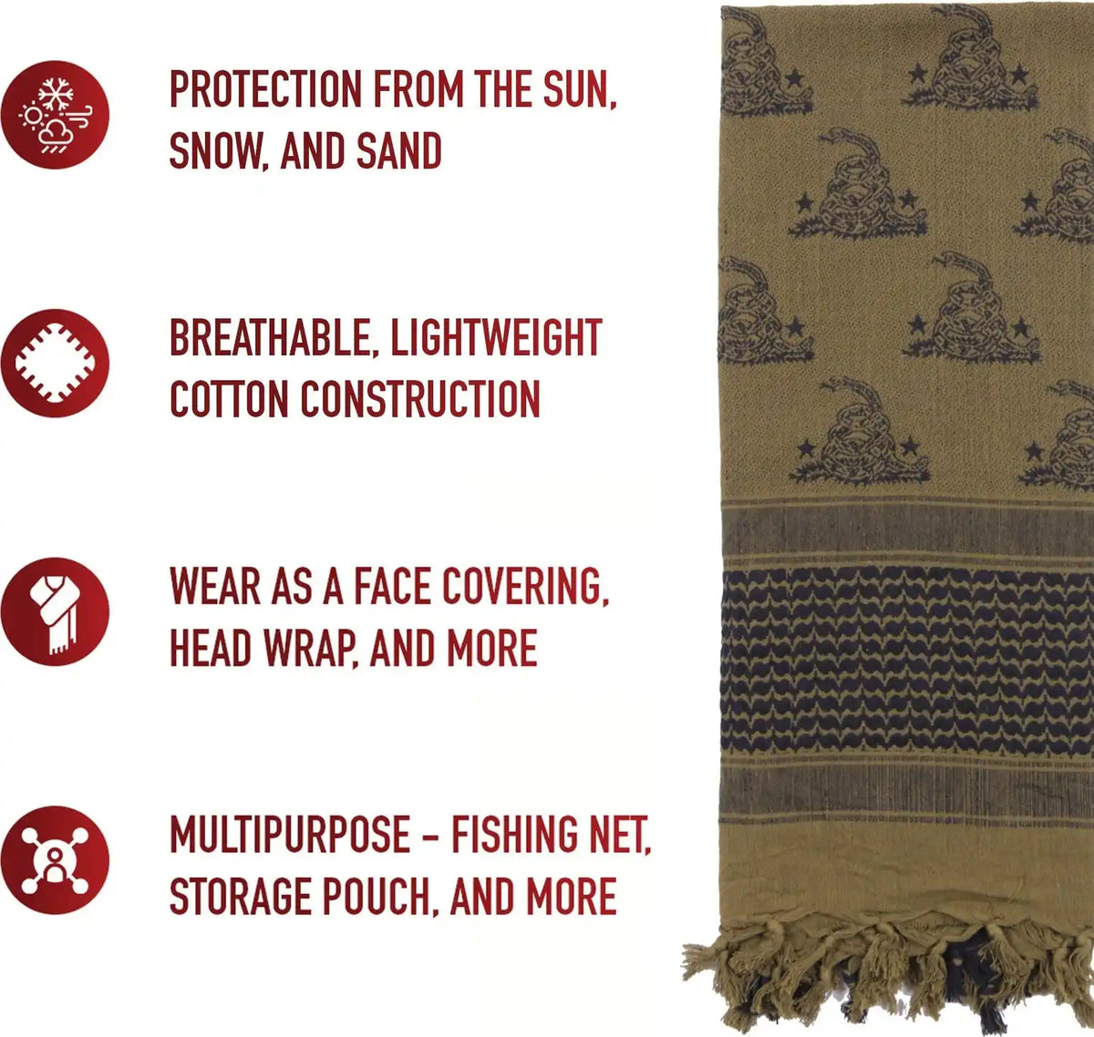 Rothco Gadsden Snake Shemagh Tactical Desert Scarf