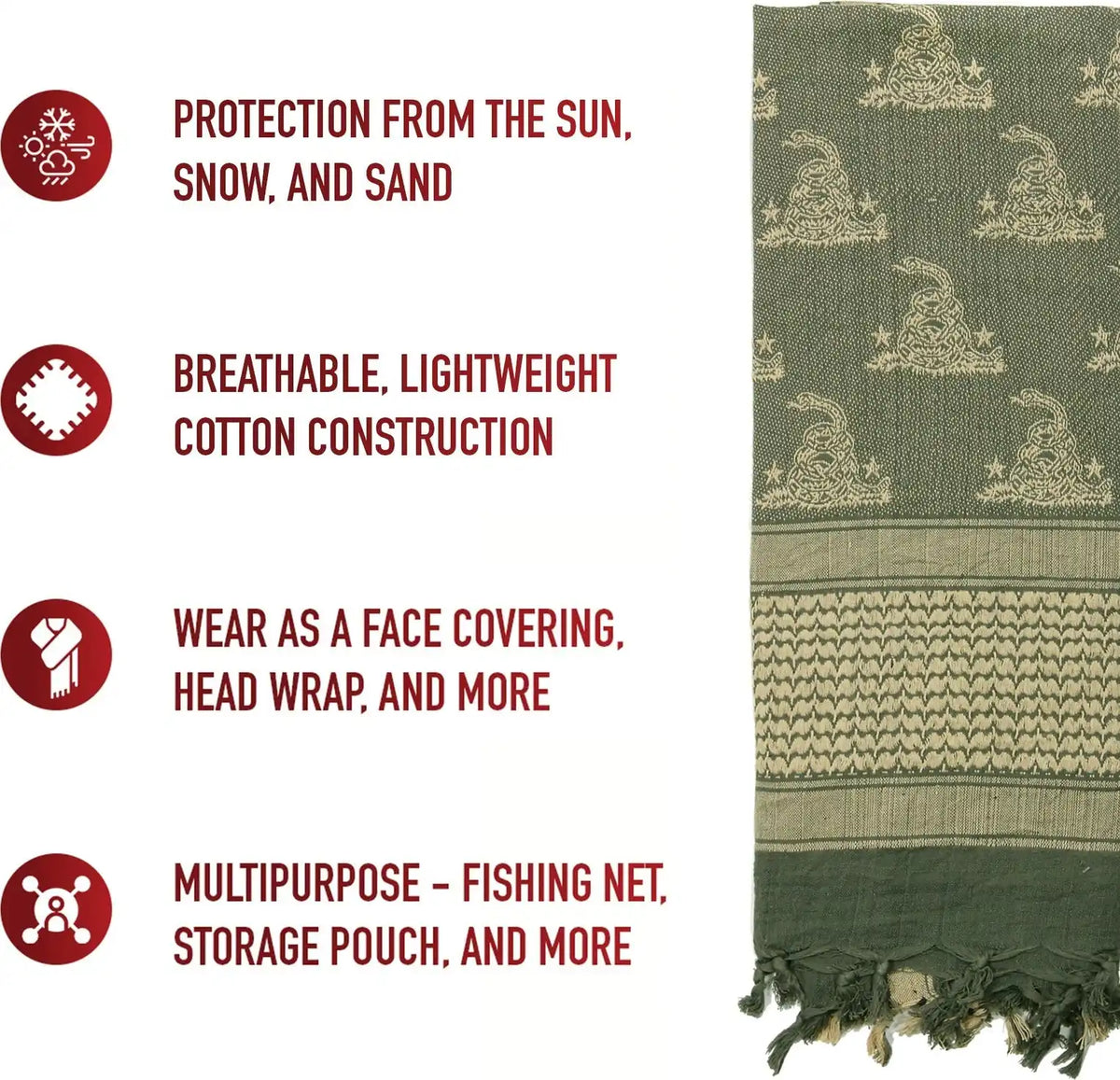 Rothco Gadsden Snake Shemagh Tactical Desert Scarf