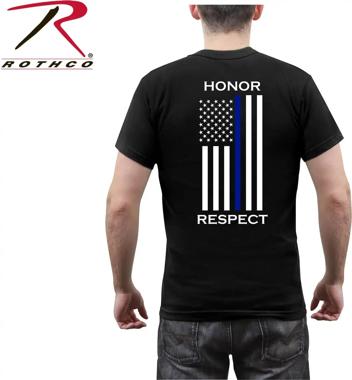 Rothco Honor and Respect 2 Sided Thin Blue Line Flag t Shirt Black / m