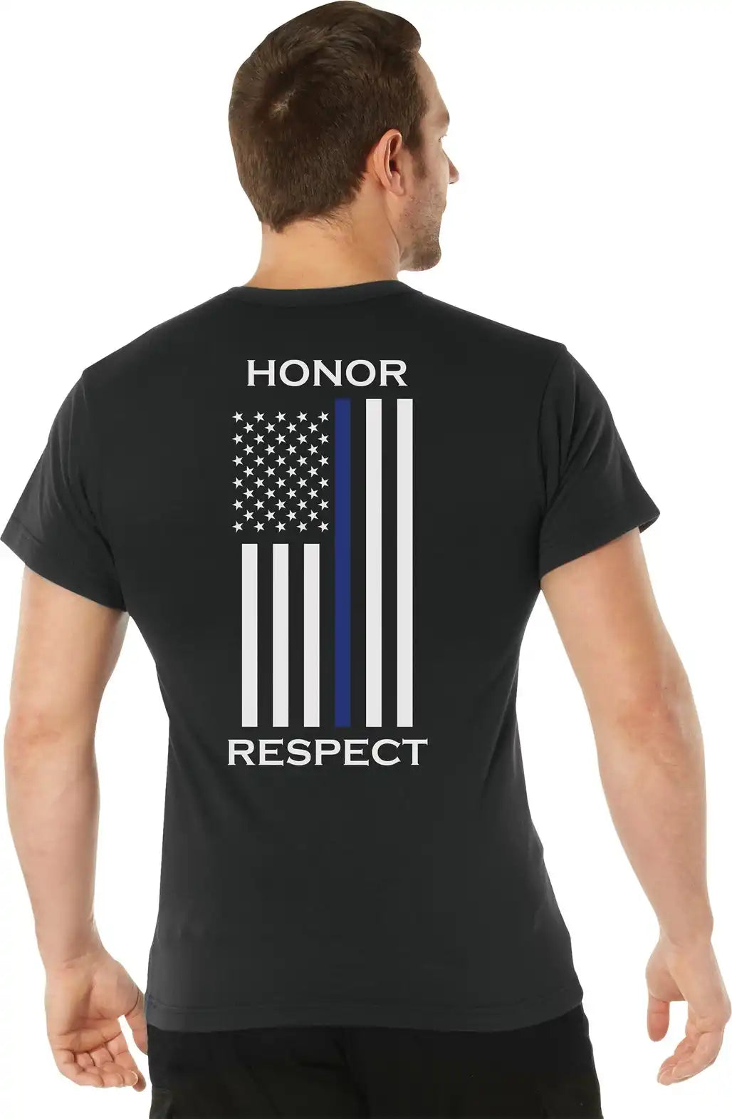 Rothco Honor and Respect 2 Sided Thin Blue Line Flag t Shirt Black