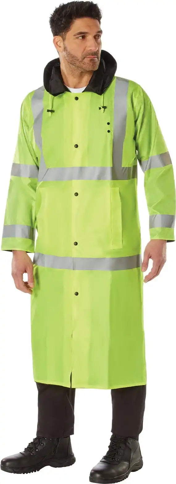 Rothco Hooded Reflective Rain Parka Safety Green / s