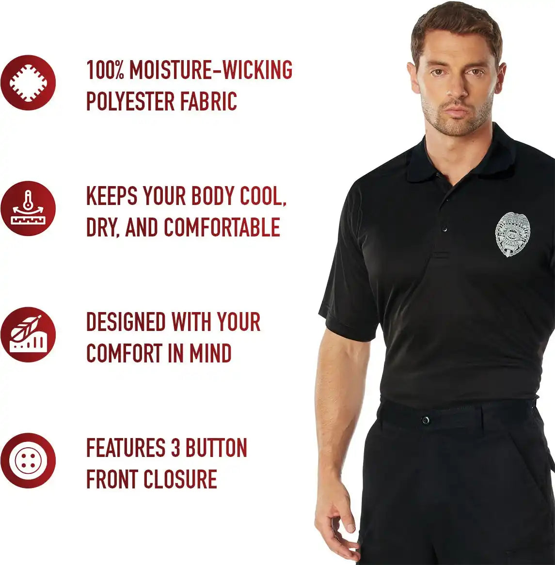Rothco Moisture Wicking Security Polo Shirt with Badge