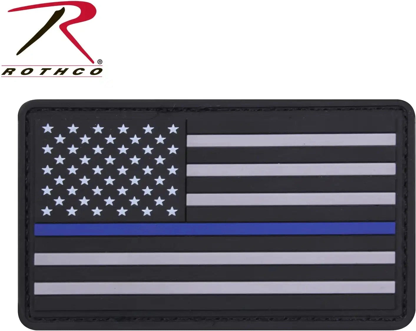 Rothco Pvc Thin Blue Line Flag Patch - Hook Back - Black / Silver / Bulk Packaging / one Size