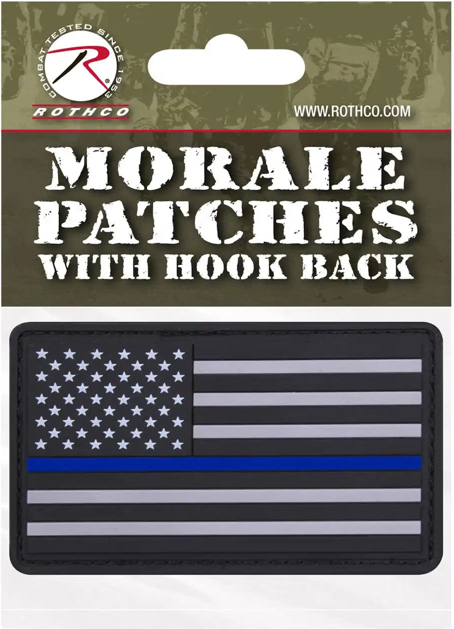 Rothco Pvc Thin Blue Line Flag Patch Hook Back Black / Silver / Bulk Packaging / one Size
