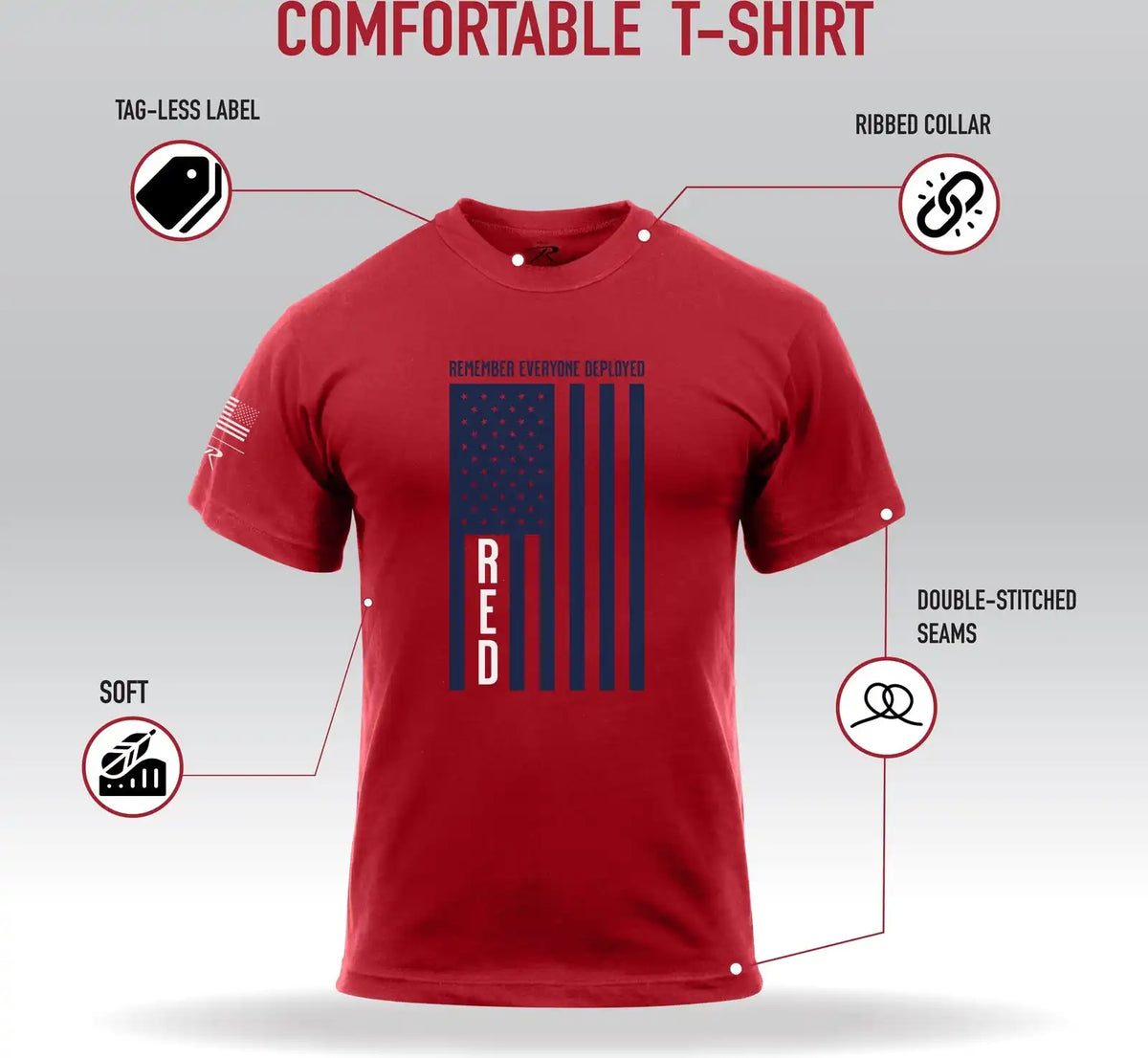 Rothco R.e.d. (remember Everyone Deployed) t Shirt with Solid Blue Flag