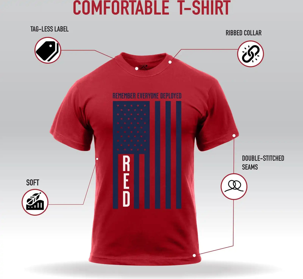 Rothco R.e.d. (remember Everyone Deployed) t Shirt with Solid Blue Flag