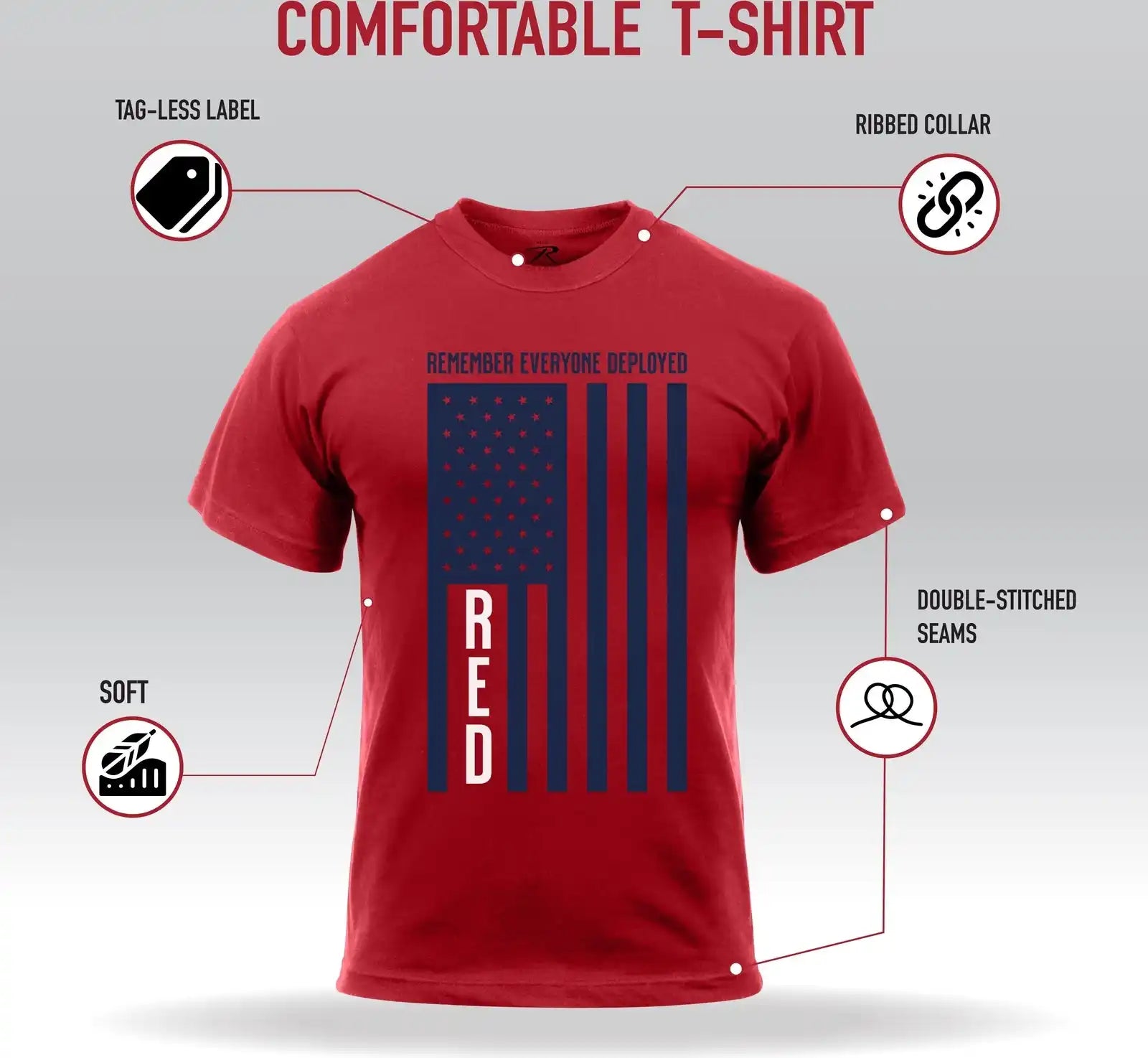 Rothco R.e.d. (remember Everyone Deployed) t Shirt with Solid Blue Flag