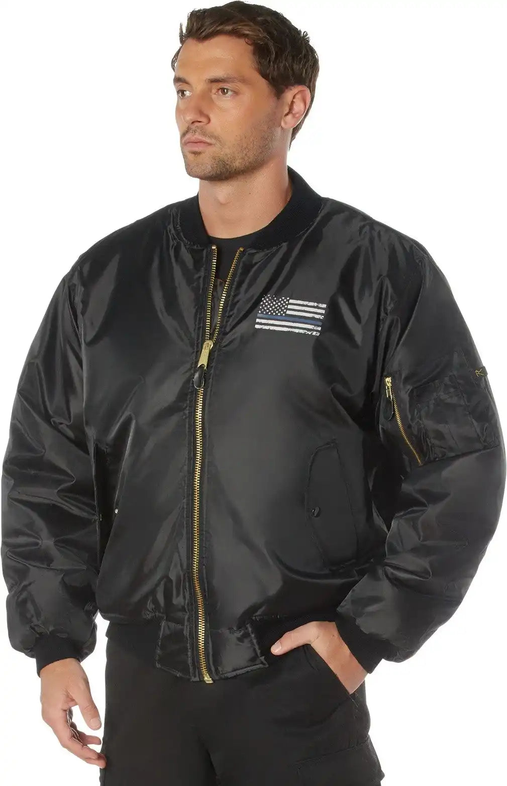 Rothco Thin Blue Line Flag Ma 1 Flight Jacket Black / m
