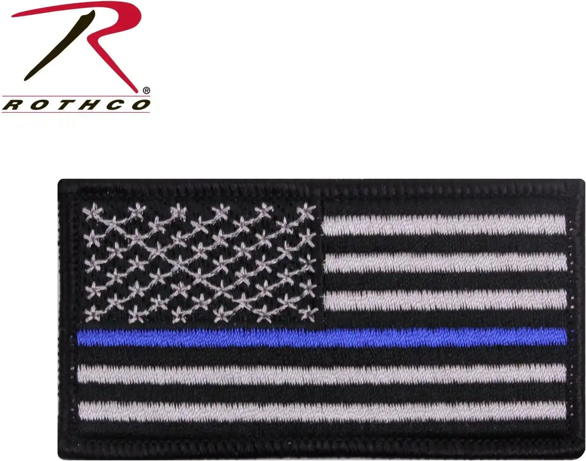 Rothco Thin Blue Line Flag Patch Iron on Black / Silver / one Size