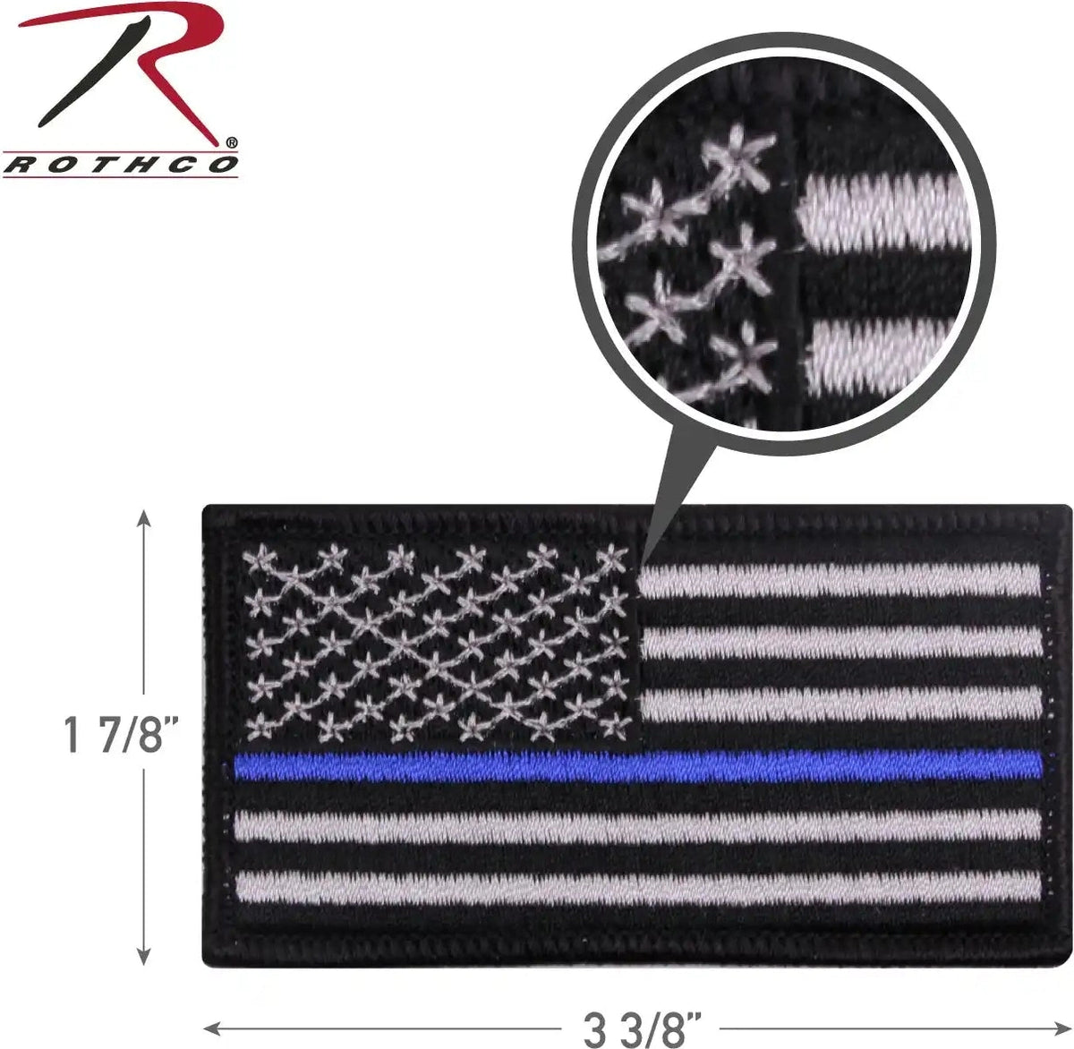 Rothco Thin Blue Line Flag Patch Iron on Black / Silver / one Size