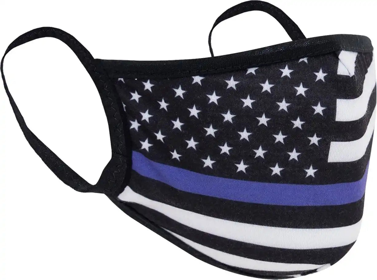 Rothco Thin Blue Line Flag Reusable 3 Layer Polyester Face Mask Black / l / Xl