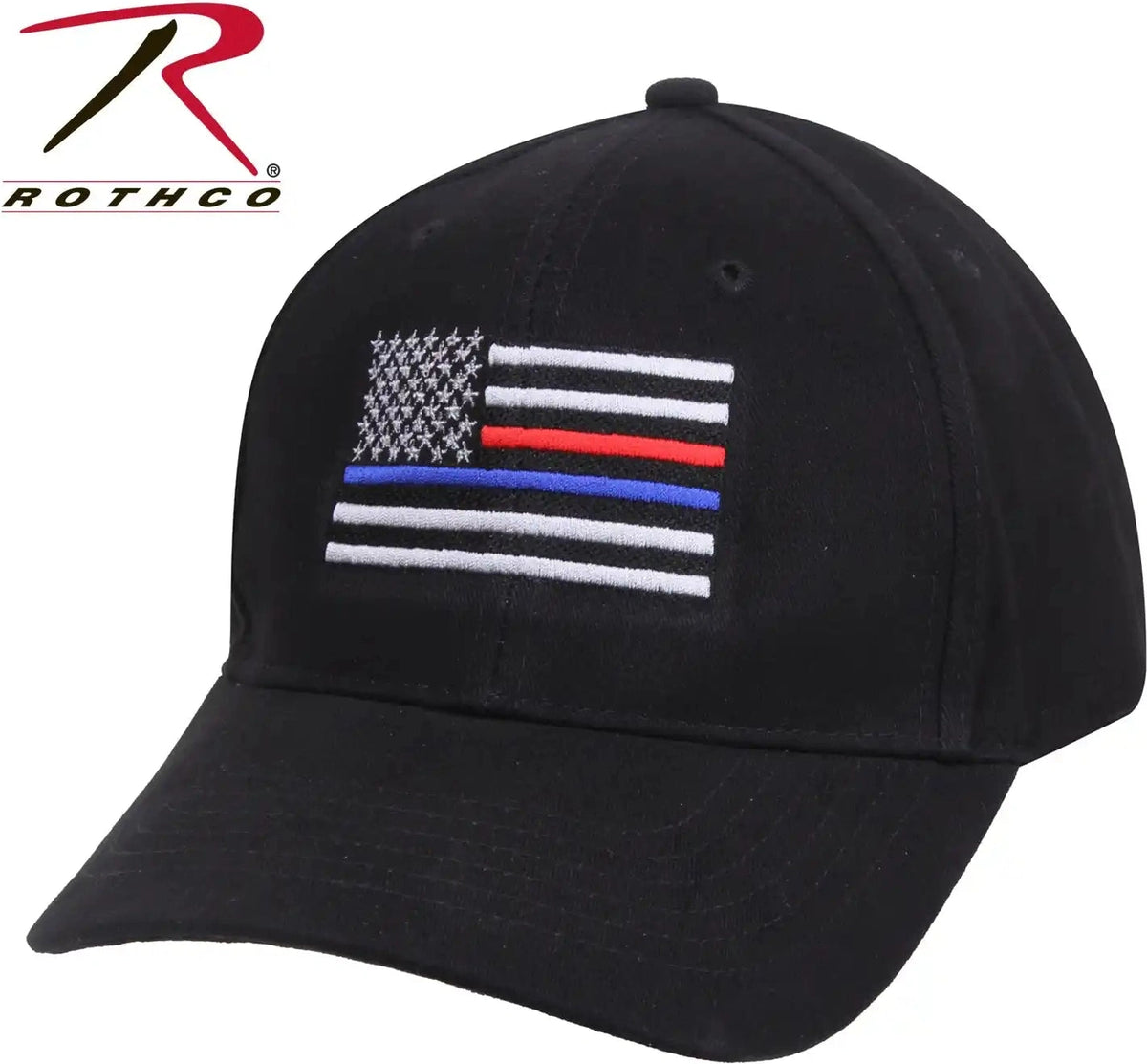 Rothco Thin Blue Line &amp; Red Low Profile Flag Cap Black