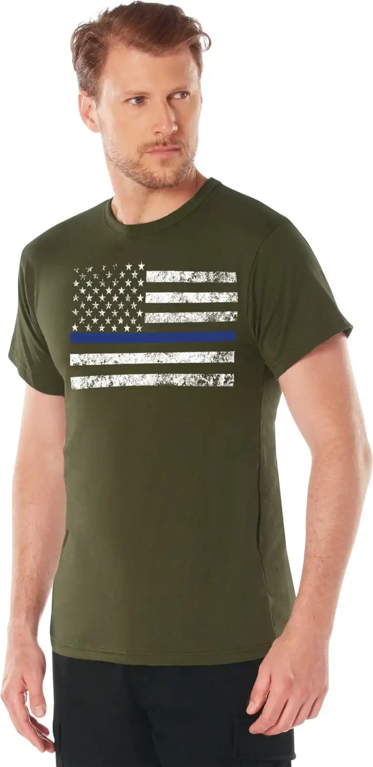 Rothco Thin Blue Line t Shirt Olive Drab / s