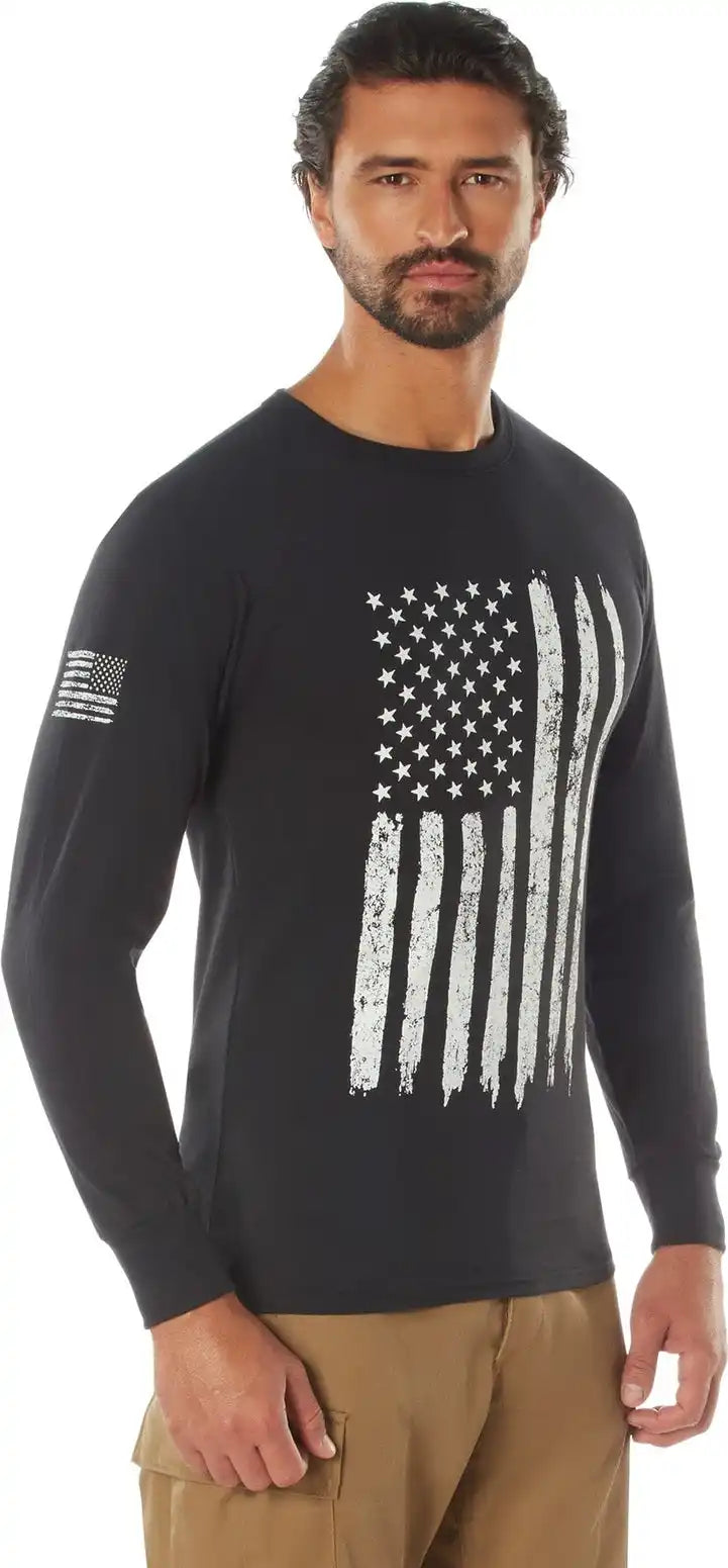 Rothco us Flag Long Sleeve t Shirt Black / m