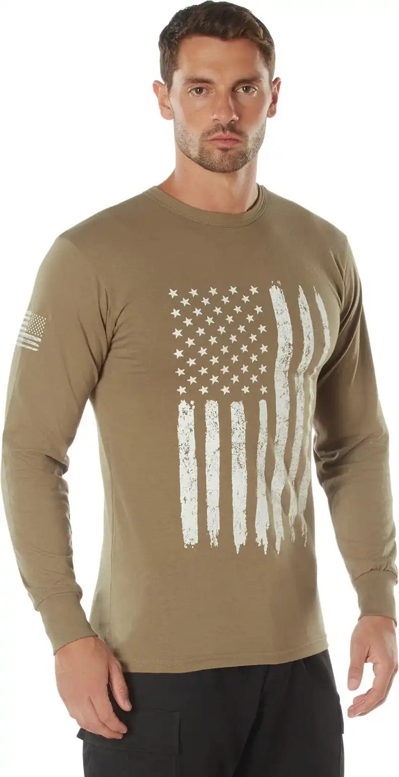 Rothco us Flag Long Sleeve t Shirt Coyote Brown / s