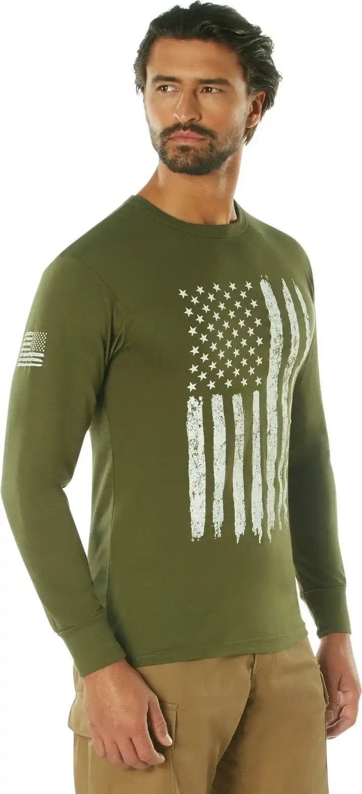 Rothco us Flag Long Sleeve t Shirt Olive Drab / s