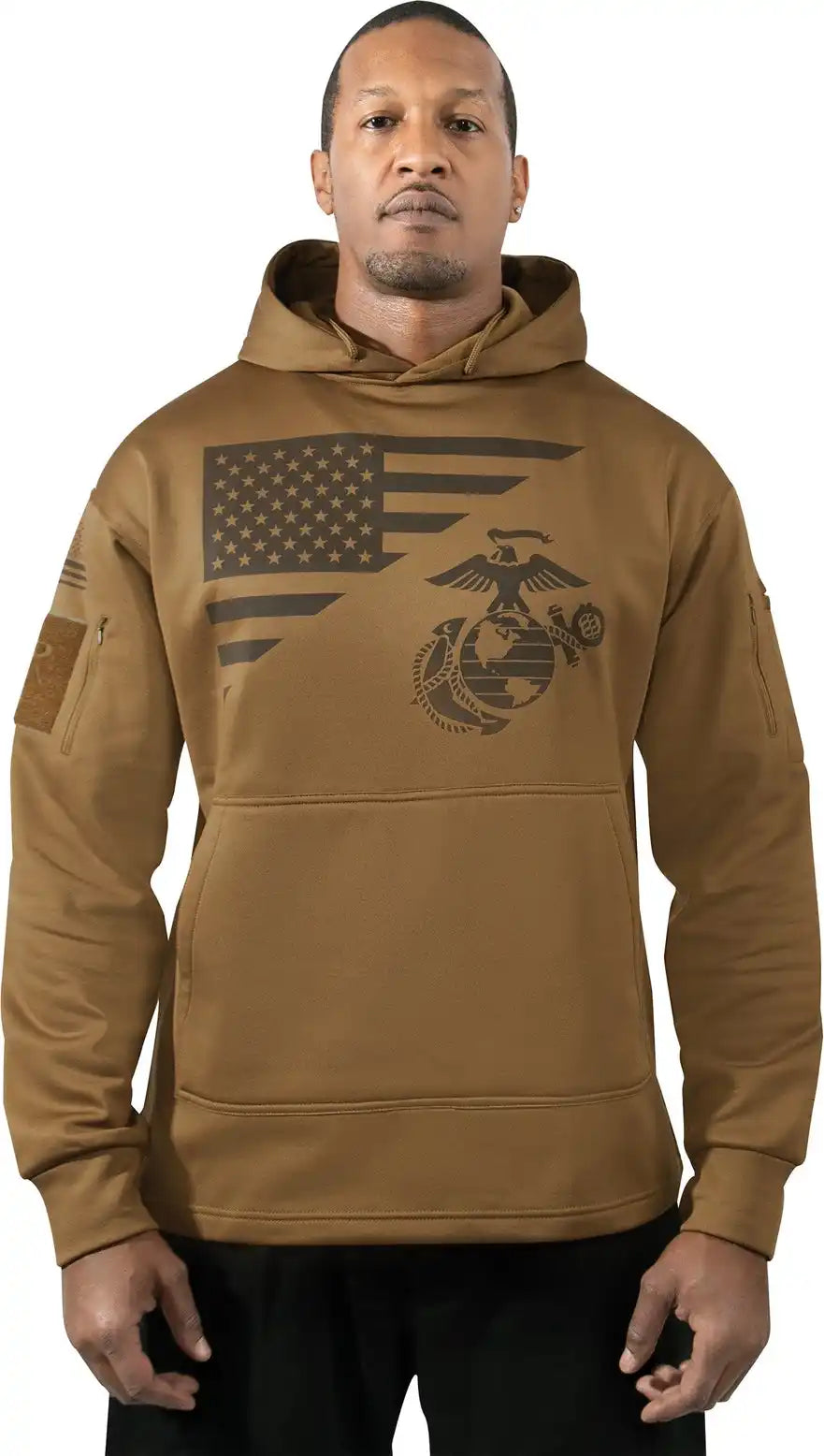 Rothco us Flag / Usmc Eagle Globe & Anchor Concealed Carry Hoodie Coyote Brown / s