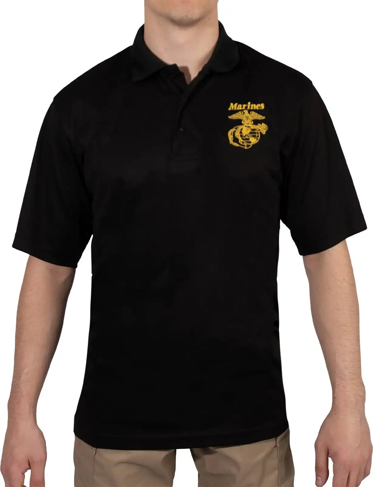 Rothco Usmc Eagle Globe & Anchor Moisture Wicking Polo Shirt Black