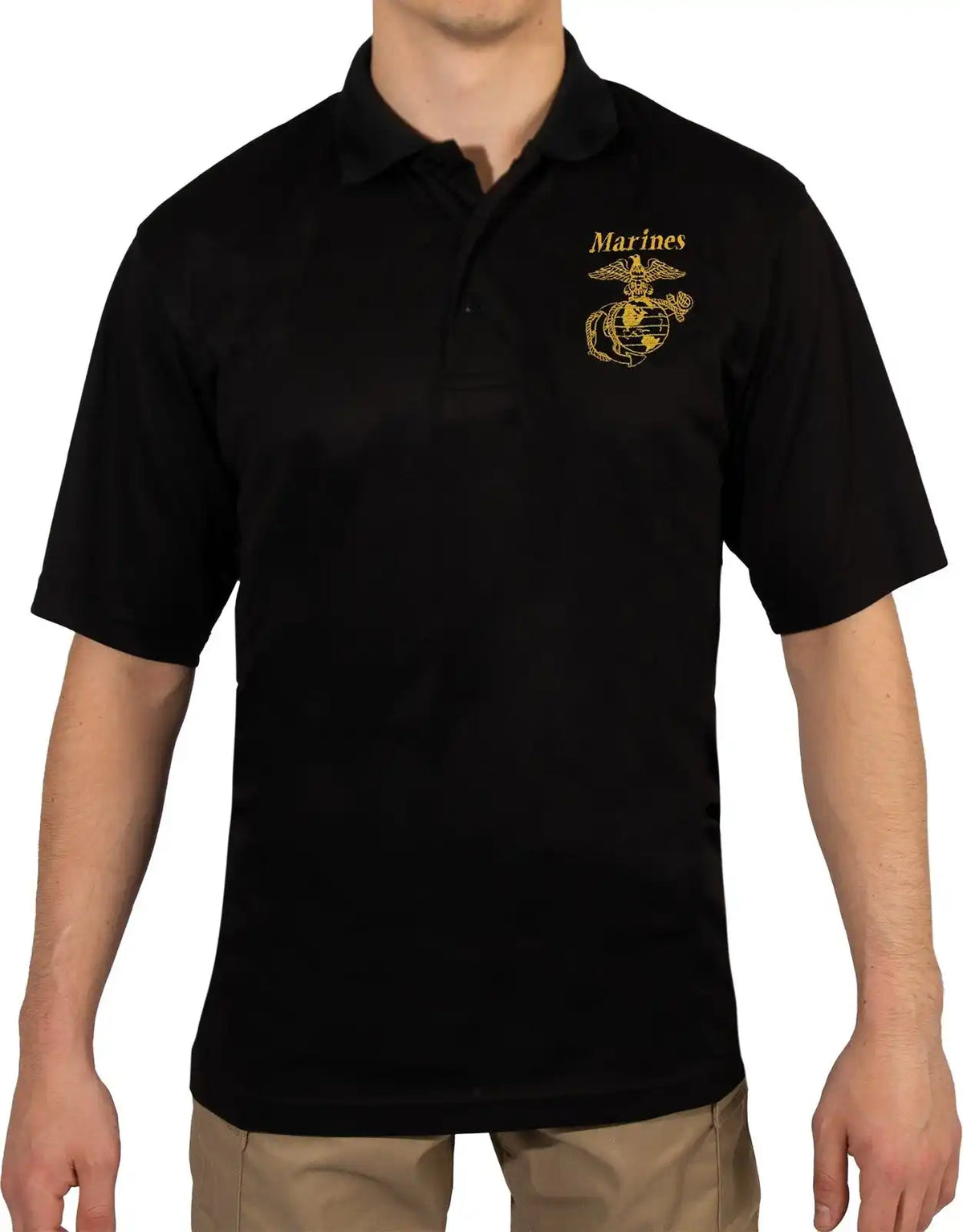 Rothco Usmc Eagle Globe & Anchor Moisture Wicking Polo Shirt - Black