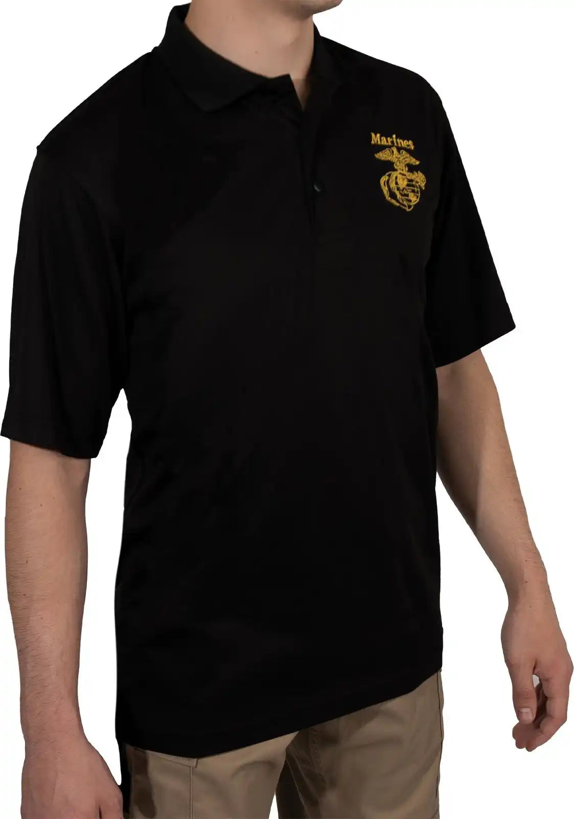 Rothco Usmc Eagle Globe & Anchor Moisture Wicking Polo Shirt - Black