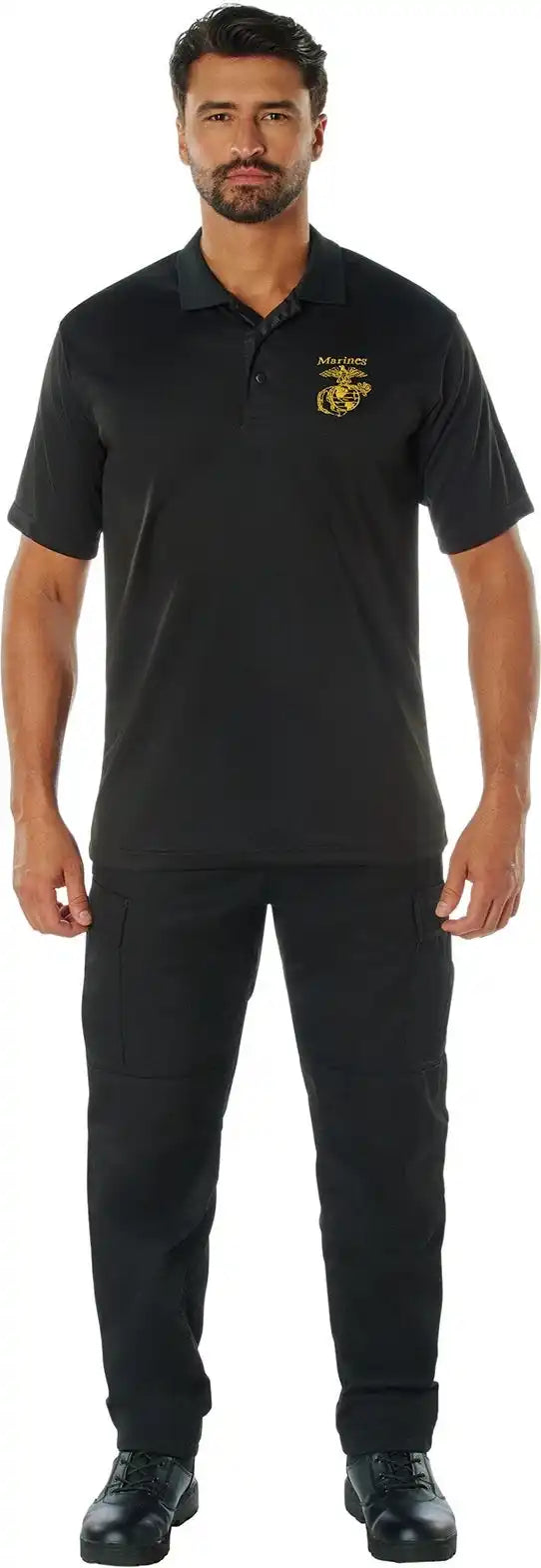 Rothco Usmc Eagle Globe & Anchor Moisture Wicking Polo Shirt - Black