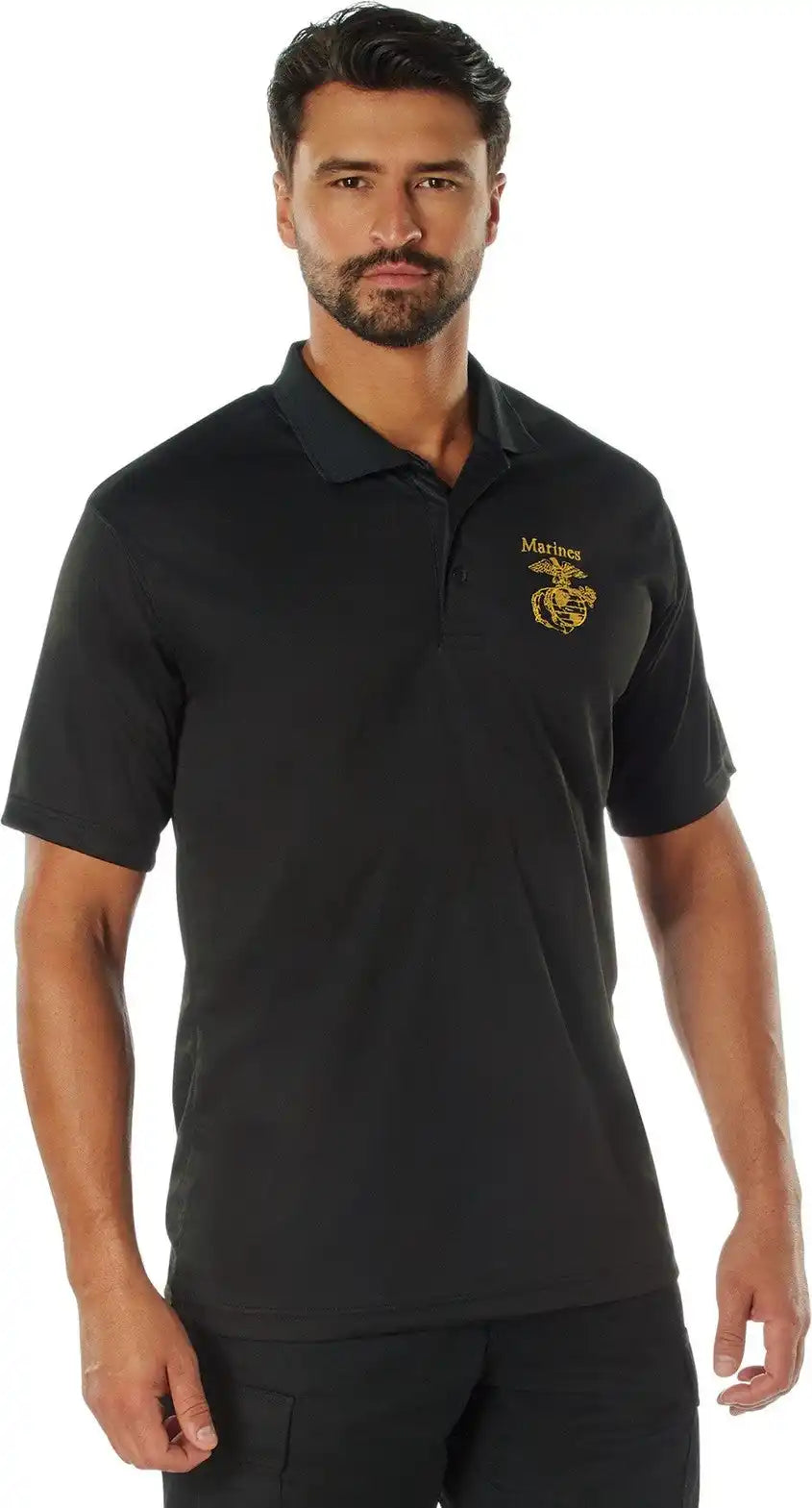 Rothco Usmc Eagle Globe & Anchor Moisture Wicking Polo Shirt - Black - s