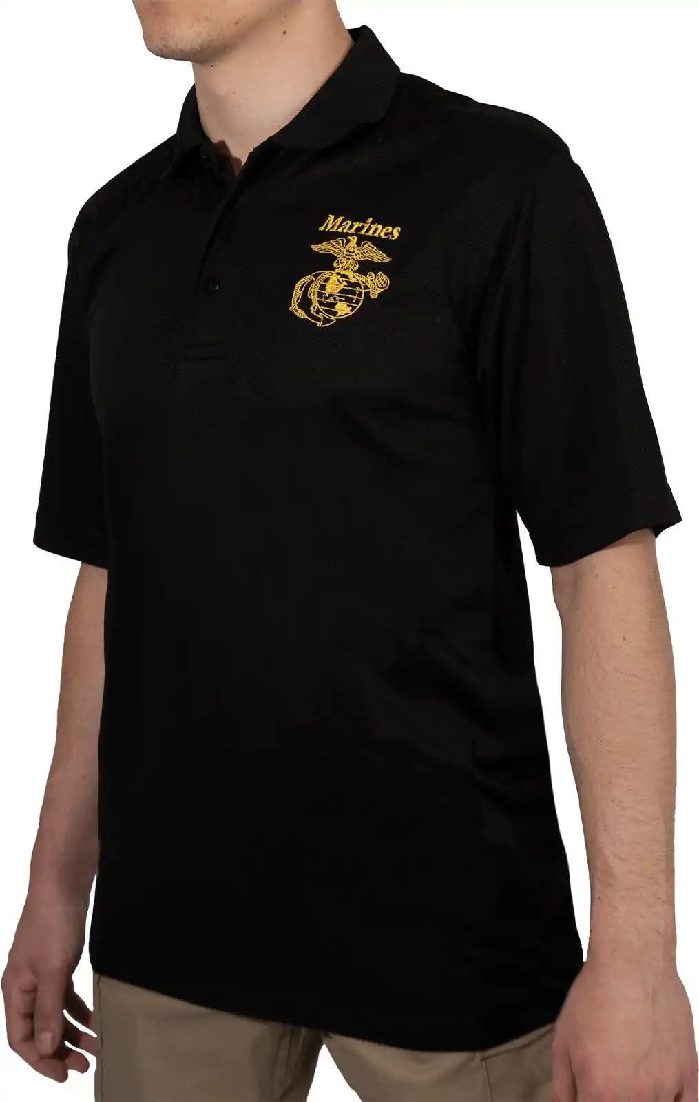 Rothco Usmc Eagle Globe & Anchor Moisture Wicking Polo Shirt - Black