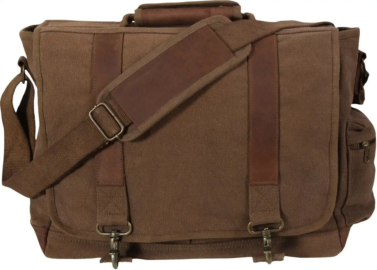 Rothco Vintage Canvas Pathfinder Laptop Bag with Leather Accents Earth Brown