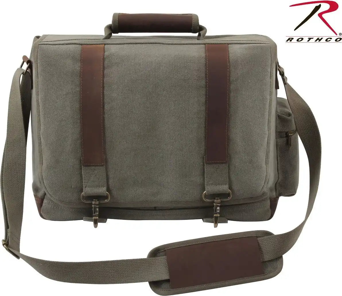 Rothco Vintage Canvas Pathfinder Laptop Bag with Leather Accents