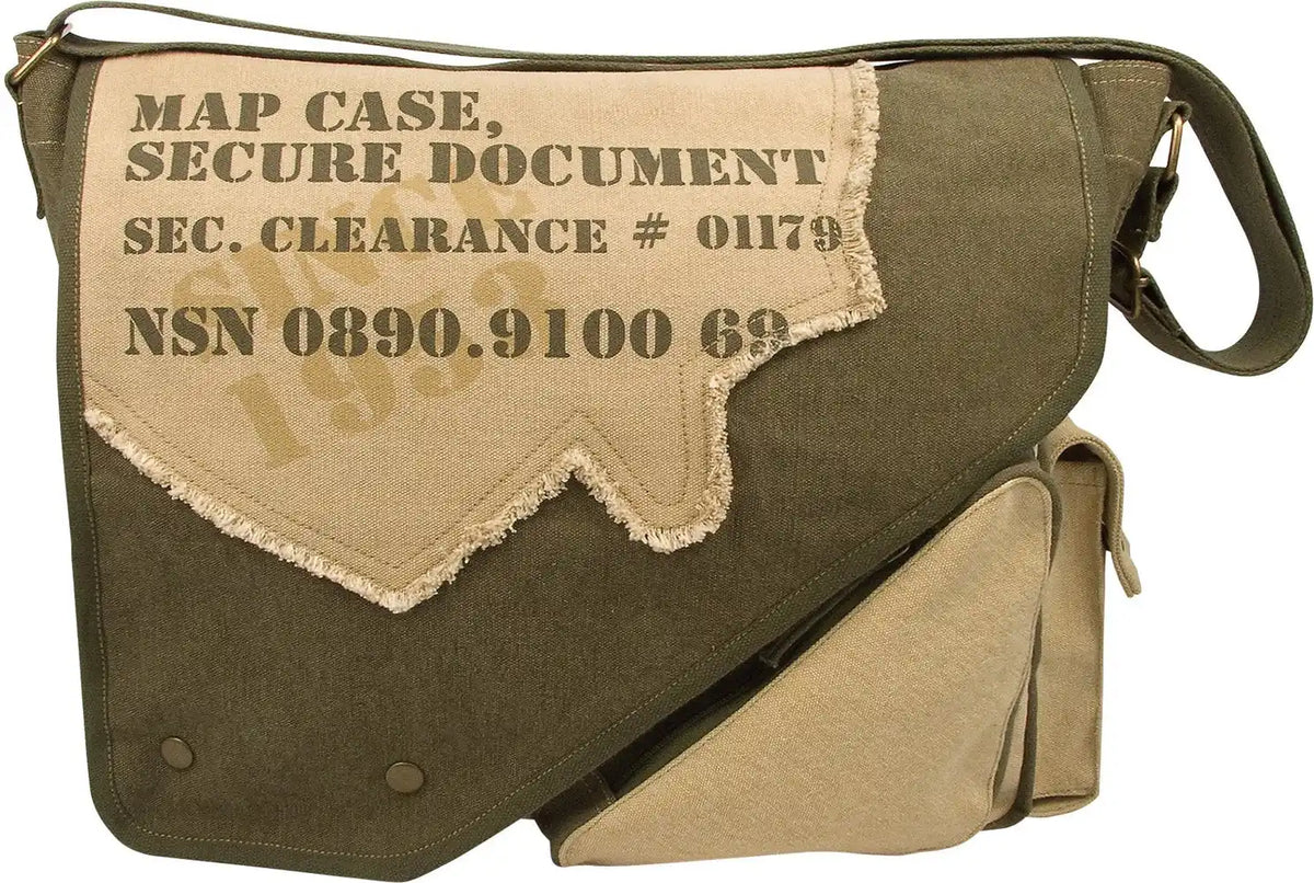 Rothco Vintage Canvas Two-tone Imprinted Map Bag - Olive Drab / Tan