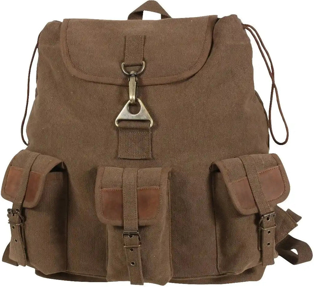Rothco Vintage Canvas Wayfarer Backpack with Leather Accents - Brown