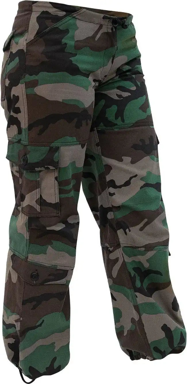 Rothco Womens Unwashed Camo Paratrooper Fatigue Pants Woodland / Xs