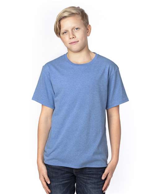 Front View of Royal Heather Youth Ultimate CVC T-Shirt - 600A