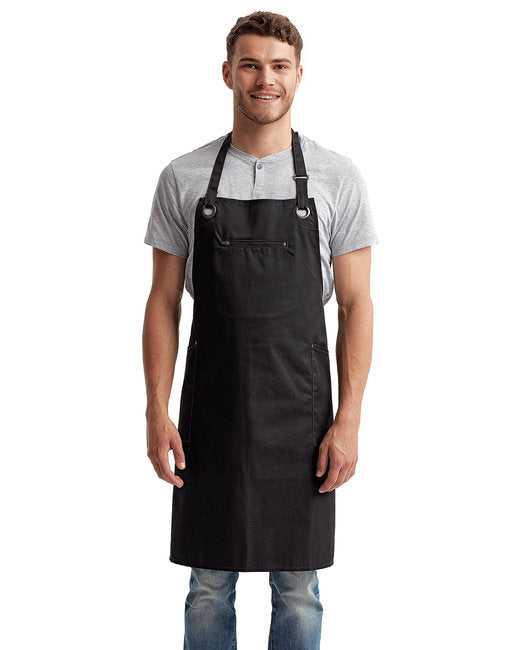 Artisan Collection by Reprime RP121 Unisex Barley Contrast Stitch Sustainable Bib Apron - BLACK