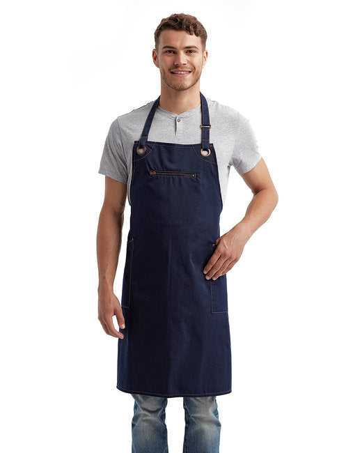 Artisan Collection by Reprime RP121 Unisex Barley Contrast Stitch Sustainable Bib Apron - NAVY