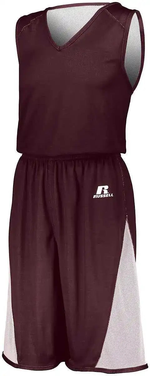 Russell 5r6dlm Undivided Single Ply Reversible Shorts - Maroon White