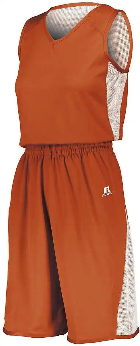 Russell 5r6dlx Ladies Undivided Single Ply Reversible Shorts - Burnt Orange White