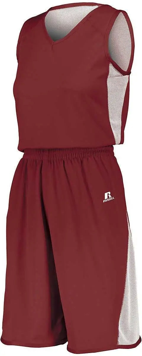 Russell 5r6dlx Ladies Undivided Single Ply Reversible Shorts - Cardinal White