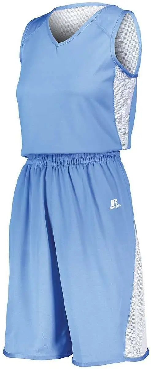 Russell 5r6dlx Ladies Undivided Single Ply Reversible Shorts - Columbia Blue White