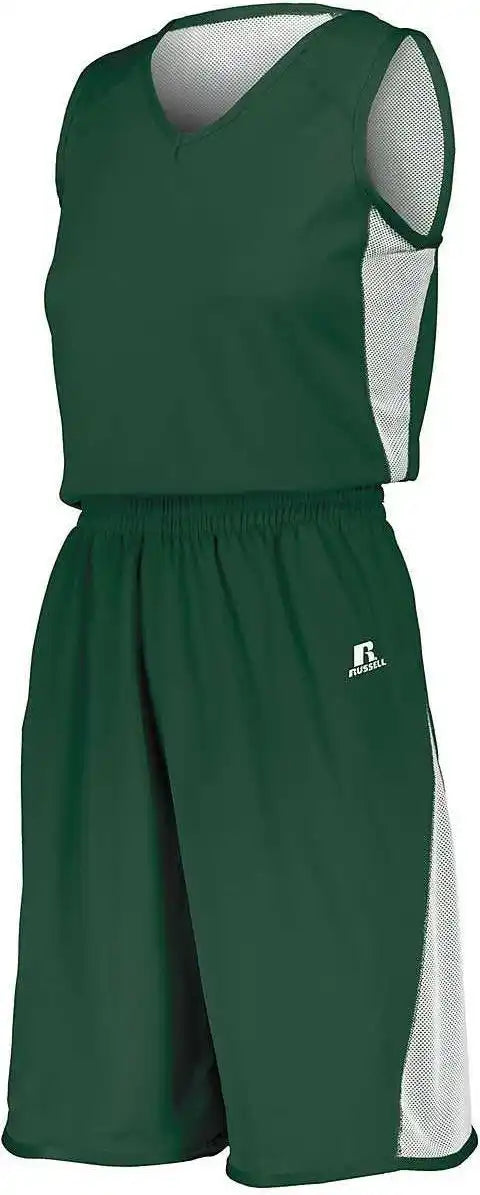 Russell 5r6dlx Ladies Undivided Single Ply Reversible Shorts - Dark Green White