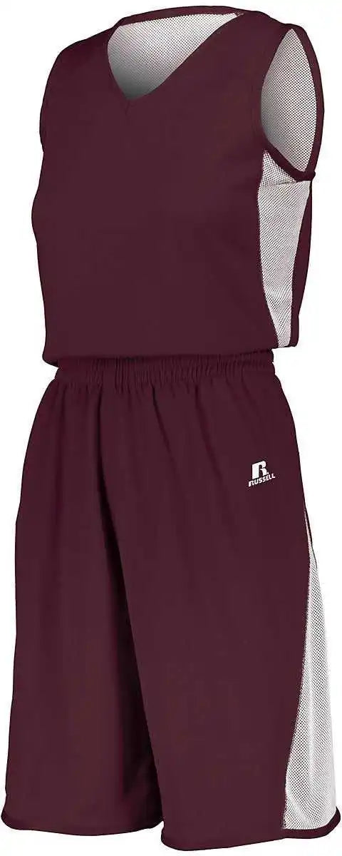Russell 5r6dlx Ladies Undivided Single Ply Reversible Shorts - Maroon White