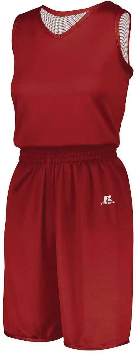Russell 5r8dlx Ladies Undivided Solid Single Ply Reversible Shorts - True Red White