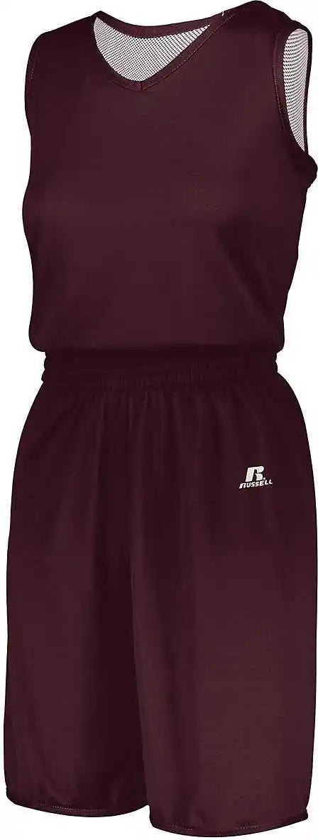 Russell 5r8dlx Ladies Undivided Solid Single Ply Reversible Shorts - Maroon White