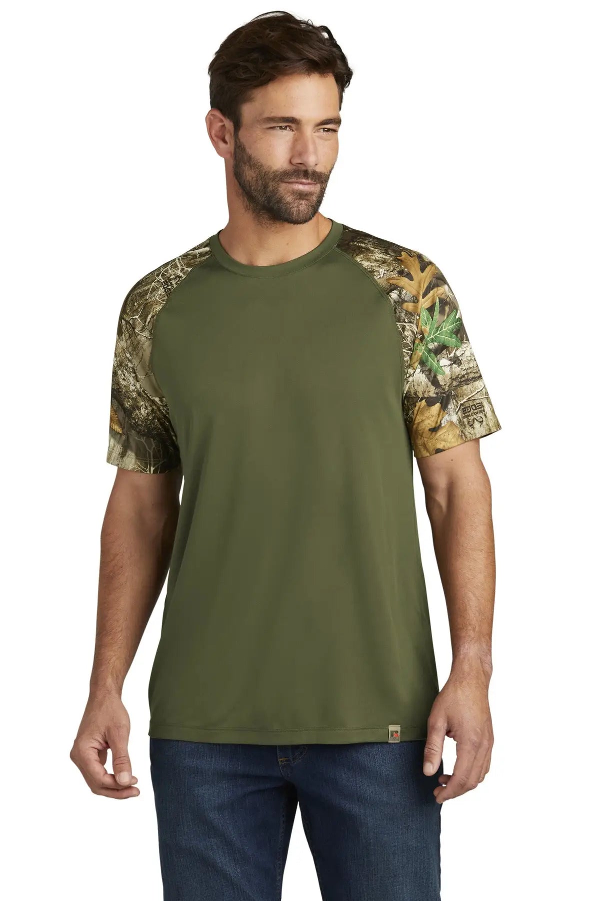 Russell Outdoors Ru151 Realtree Colorblock Performance Tee - Olive Drab Green Edge - Green/ / Adult Xs