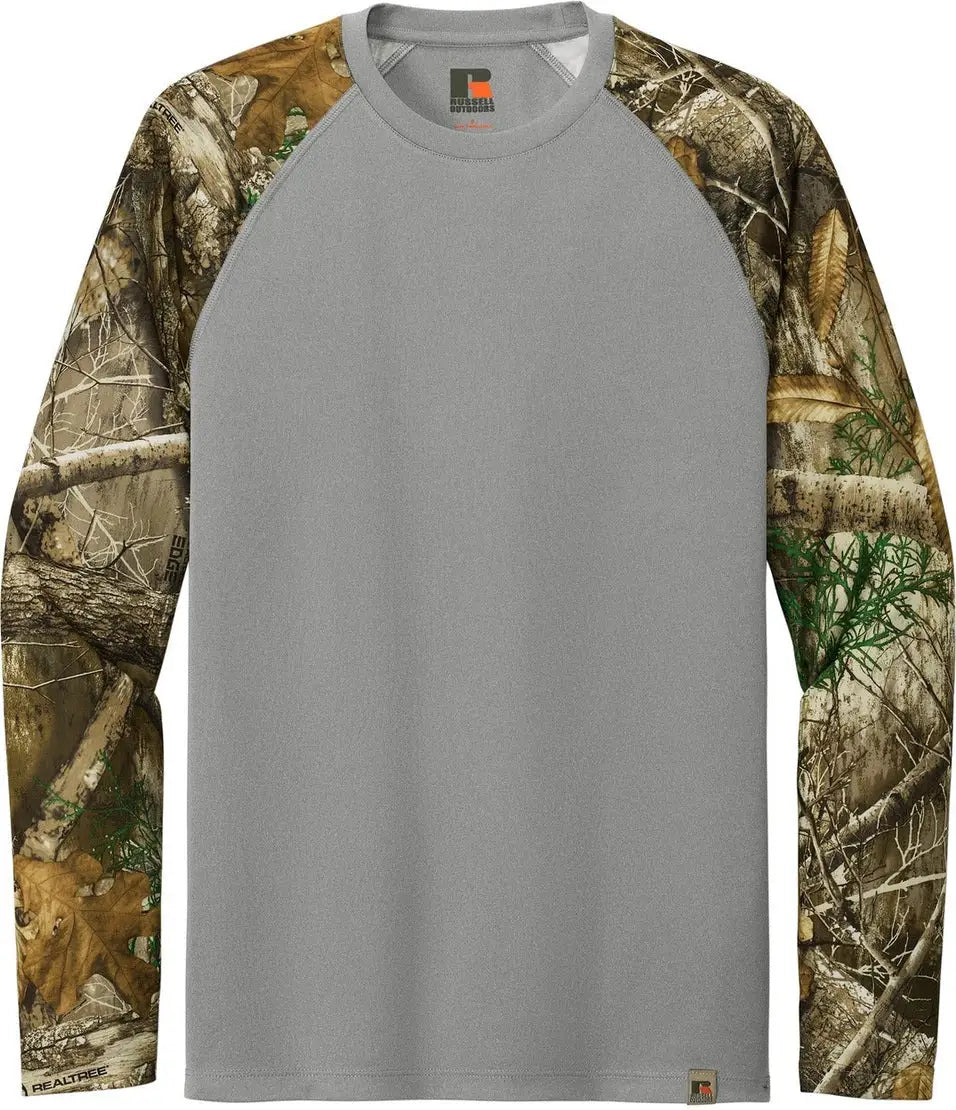 Russell Outdoors Ru151ls Realtree Colorblock Performance Long Sleeve Tee - Gray Concrete Heather Edge